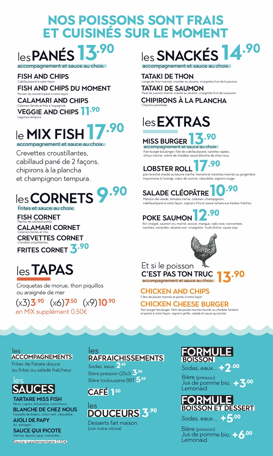 page de menu miss fish restaurant