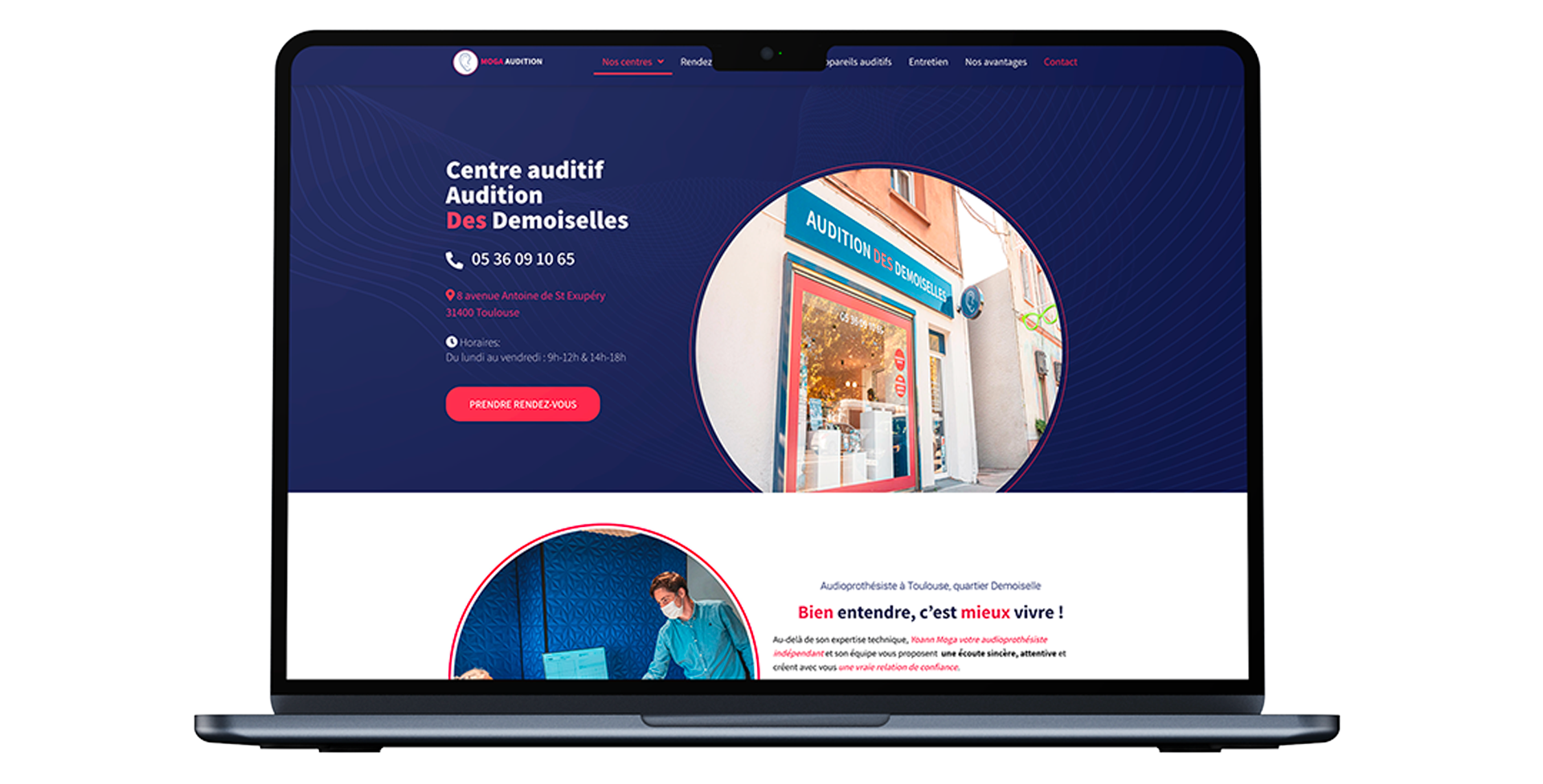 Mockup ordinateur du site internet de moga audition